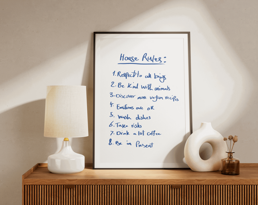 House Rules - 1 piece Inspirational Script & Ethical Living | Handwritten Canvas Art In August Shop