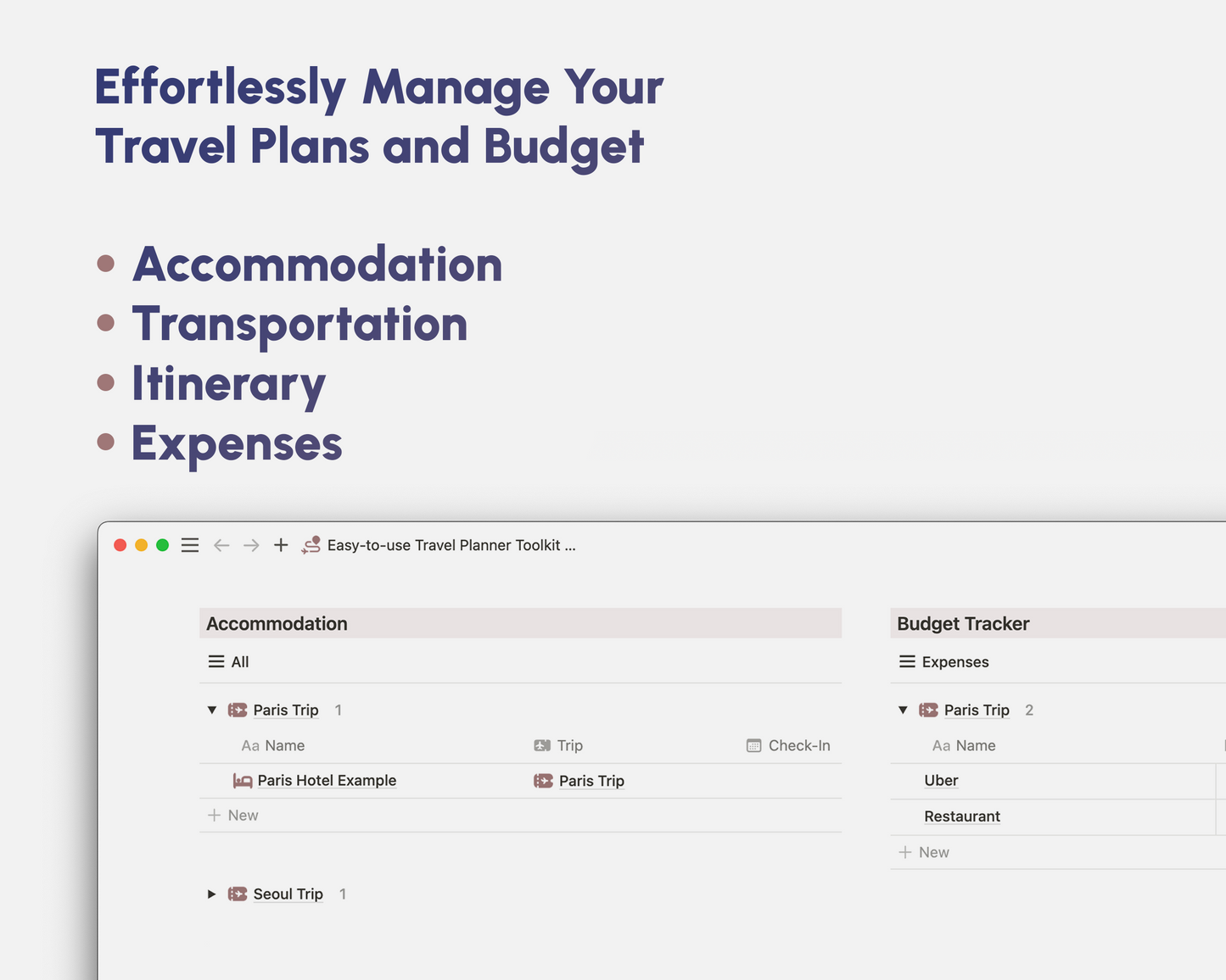 Easy-to-use Travel Planner Toolkit