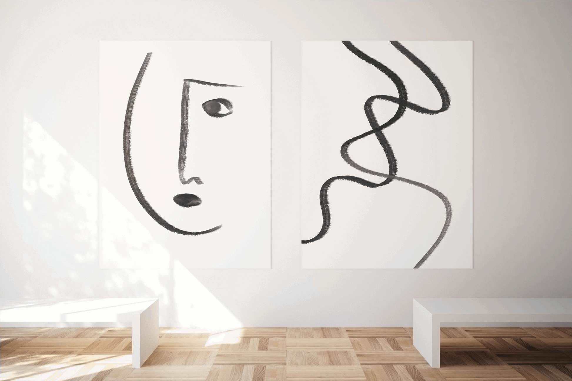 Overthinking Lineal Abstract - 5 Piece Black and White Gallery Art | Printable Wall Frame